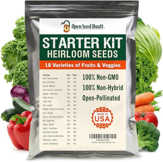 |15,000 Heirloom Seeds | 18 Seed Types | Survival Seeds | 2026 Season | Non GMO Vegetable and Fruit Seeds | Planting Outdoor & Indoor Garden